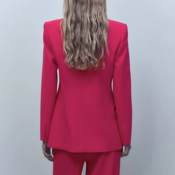 Zara tuxedo collar blazer neon fuschia sz S  BNWT - Picture 5 of 7
